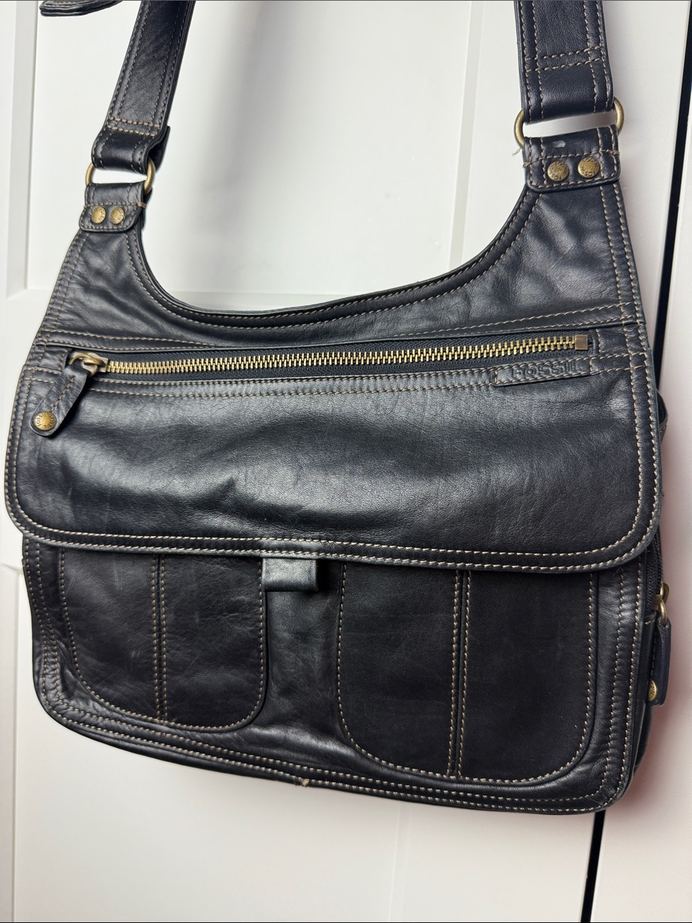 Vintage Fossil crossbody mini messenger bag 90s Y2K soft leather gold hardware - Picture 4 of 16